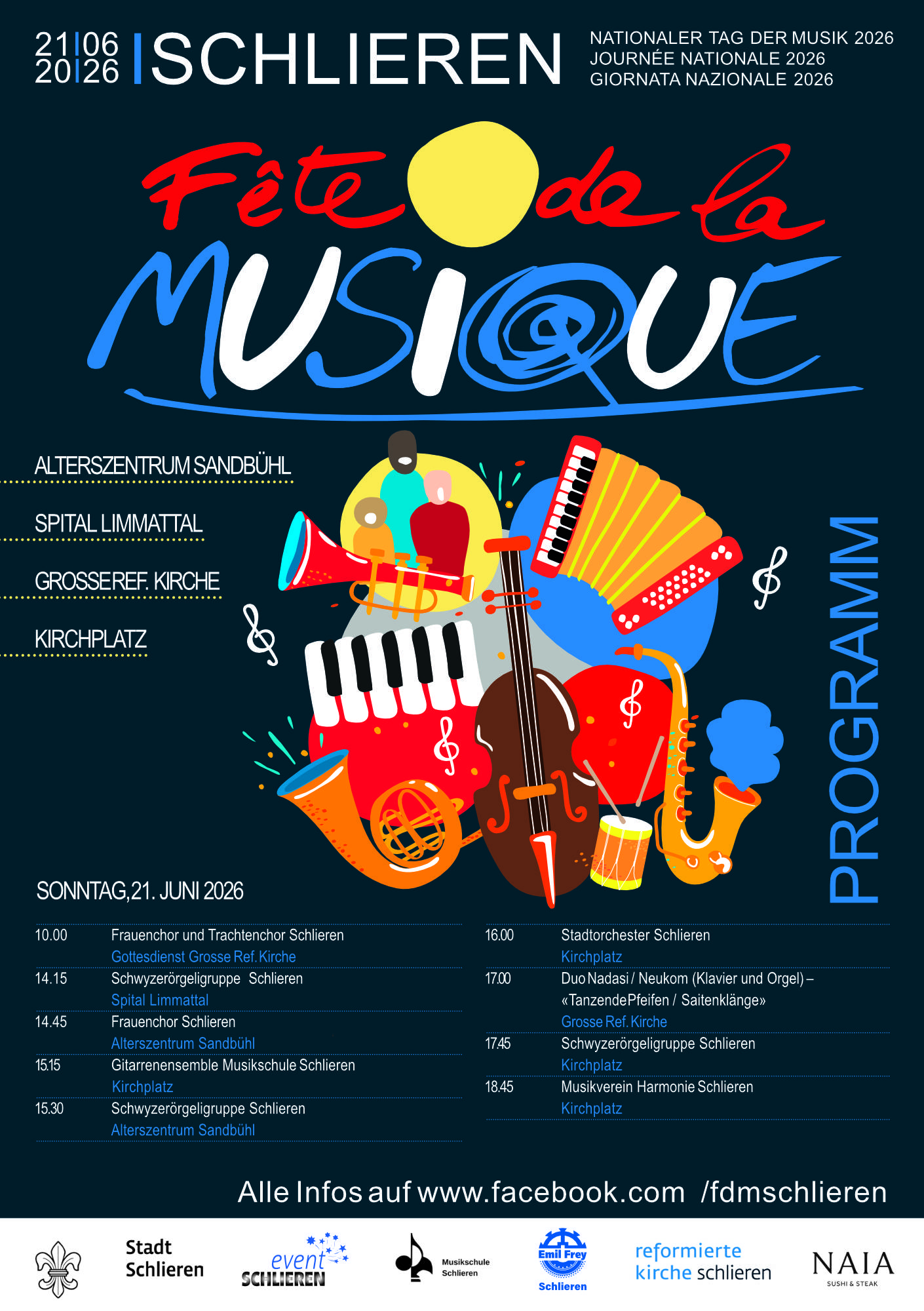 Plakat Fête de la Musique Schlieren 21. Juni 2026
